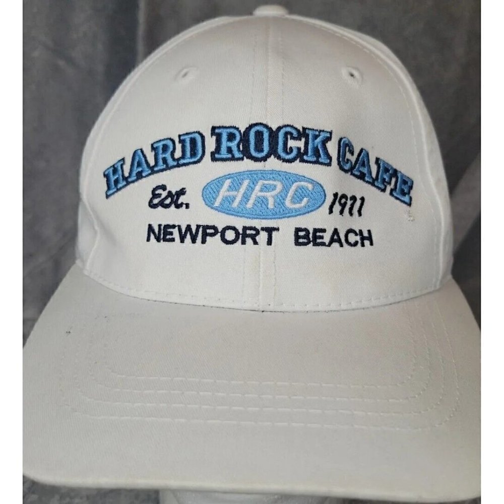 Vintage 90s Hard Rock Cafe Newport Beach Love all serve all Hat strap back white
